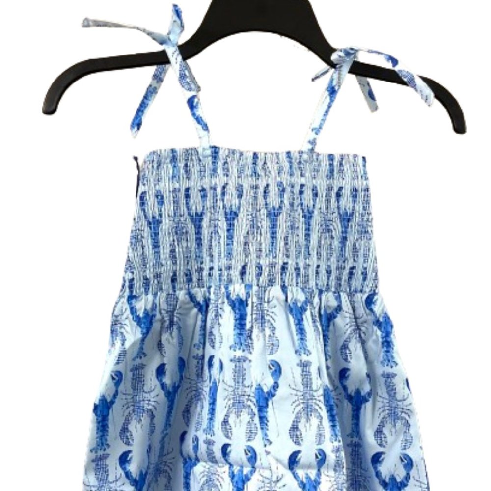 Classic Prep Blue Smocked Tie Front Sundress
